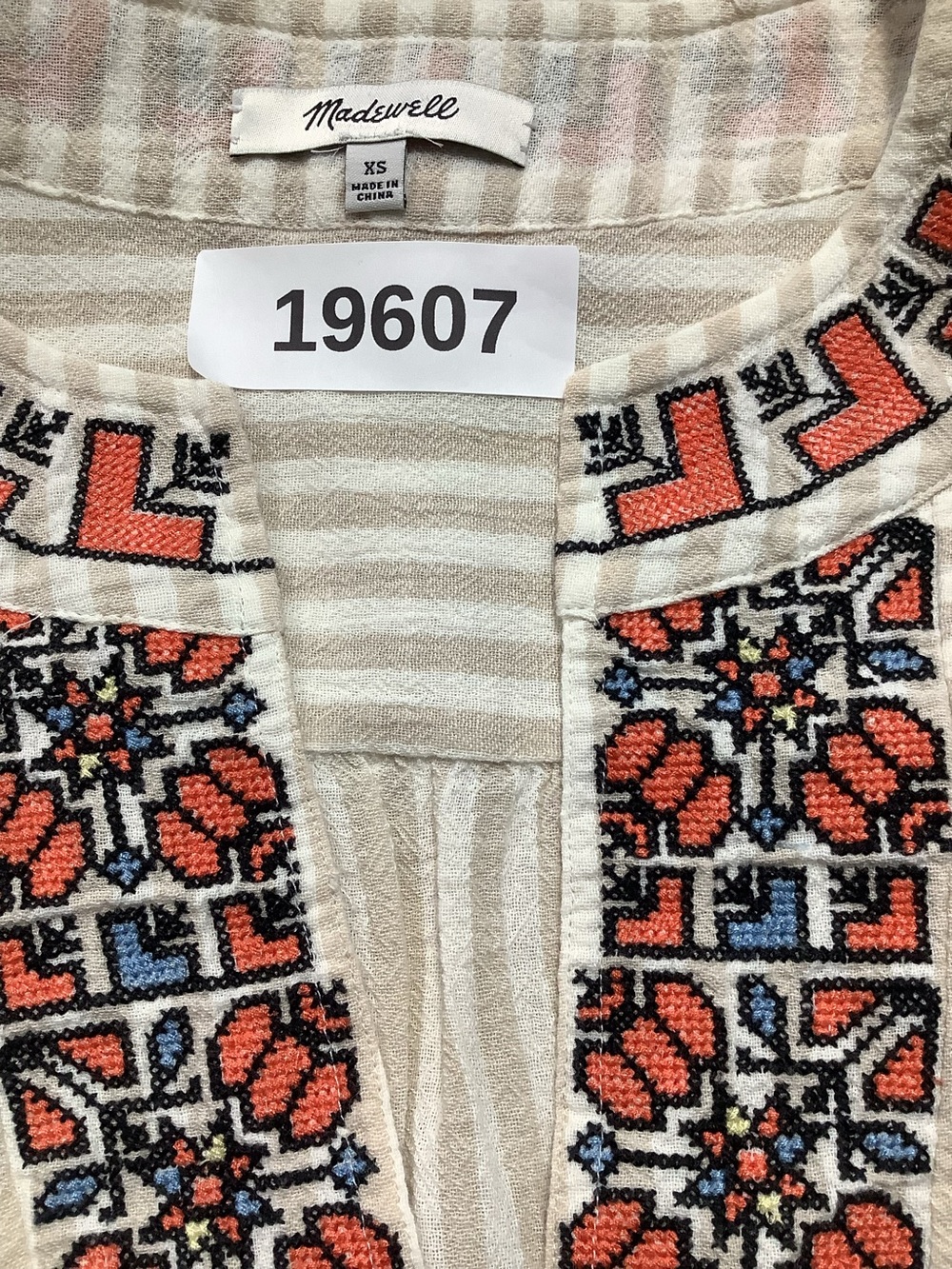 Madewell Womens Tunic Embroidered Stitch Boho Aztec Design Top Size XS Cotton - Picture 9 of 9